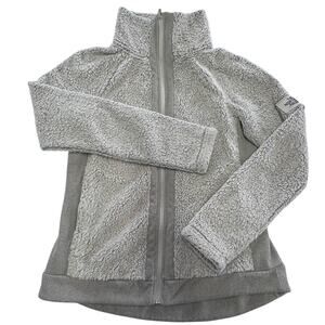 North Face Jacket Womens Small Grey Cream Sherpa Fleece Zip High Collar Outdoor